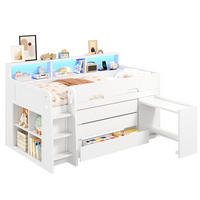 HOCHBETT 90/200 cm, Weiß mit 3 Schubladen, Schreibtisch und LED-Licht - Weiß, Holzwerkstoff (90/200cm) - MIVRAY