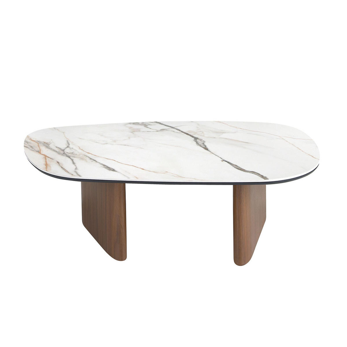 COUCHTISCH in organischer Form aus Keramikmarmor und Walnussholz 101/60/30 cm - Walnussfarben/Hellgrau, Keramik/Holz (60/101/30cm) - ANGEL CERDA