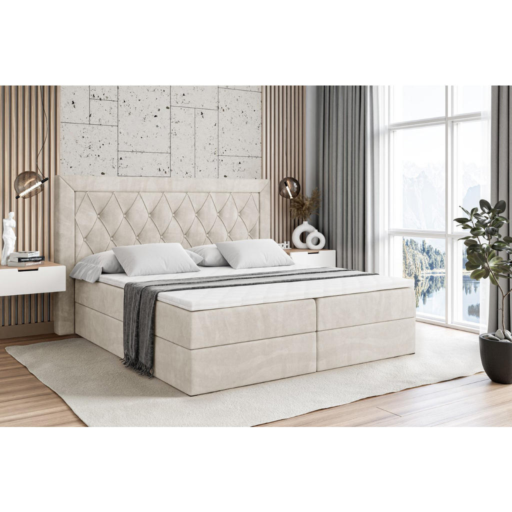 Thumbnail - Altdecor Boxbett, Ecru, Holzwerkstoff, Höhe ca. 21 cm, 200x200 cm, Schlafzimmer, Betten, Boxspringbetten