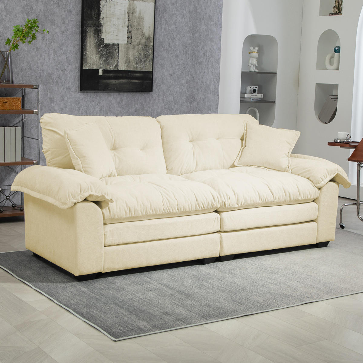 SOFASET 2-tlg. Tiefsitz mit Kissen Beige - Beige, Kunststoff (91.4/87.6/213.4cm) - Meubliv