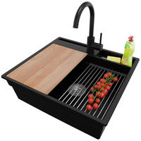 GRANITSPÜLE Oslo Pocket, 2-er set Schwarz 58/53 cm 1 Becken + Küchenarmatur 32/20 cm + Ablauf-Set + Küchenzubehörset ab 60er Unterschrank - Chromfarben/Beige, Kunststoff (58/20/53cm) - Primagran