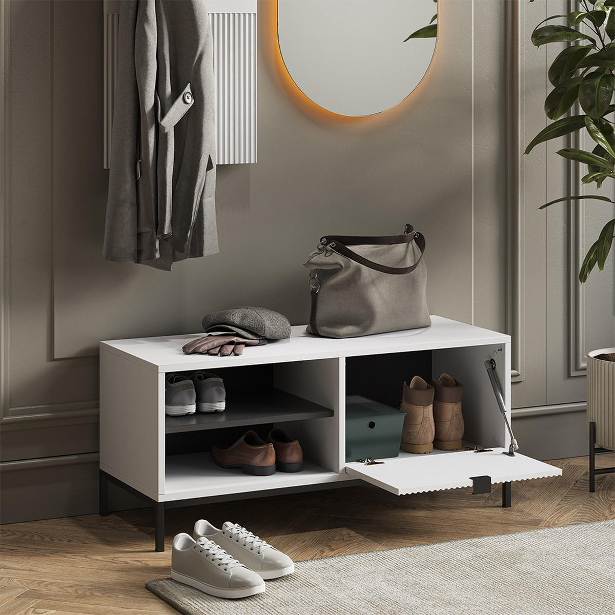 SCHUHSCHRANK Eliza Weiß 100 x 45 cm mit Klapptür - Weiß, Holzwerkstoff (100/45/40cm) - Vicco