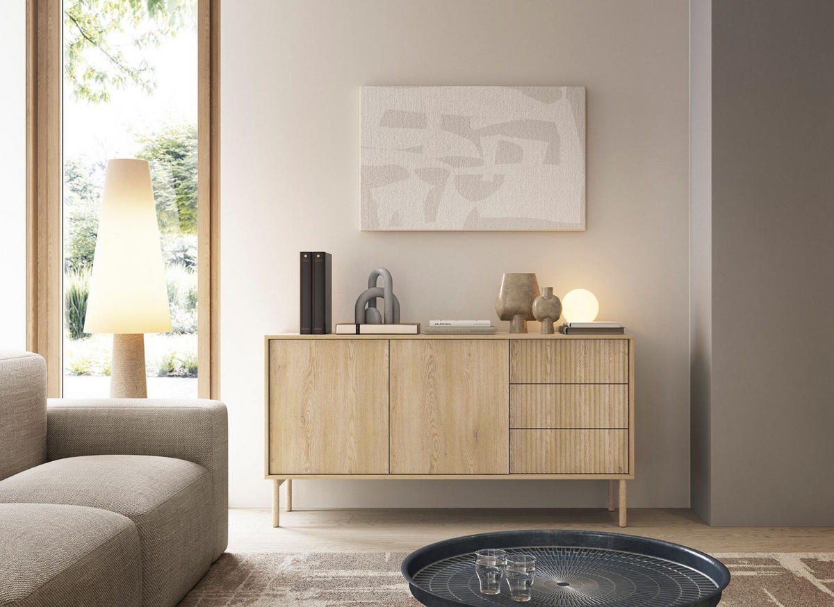 KOMMODE Weiß AVO Gerillt Niedrig 153 cm - Gelb, Holz (153.5/79.8/39.5cm) - Sepro Meble
