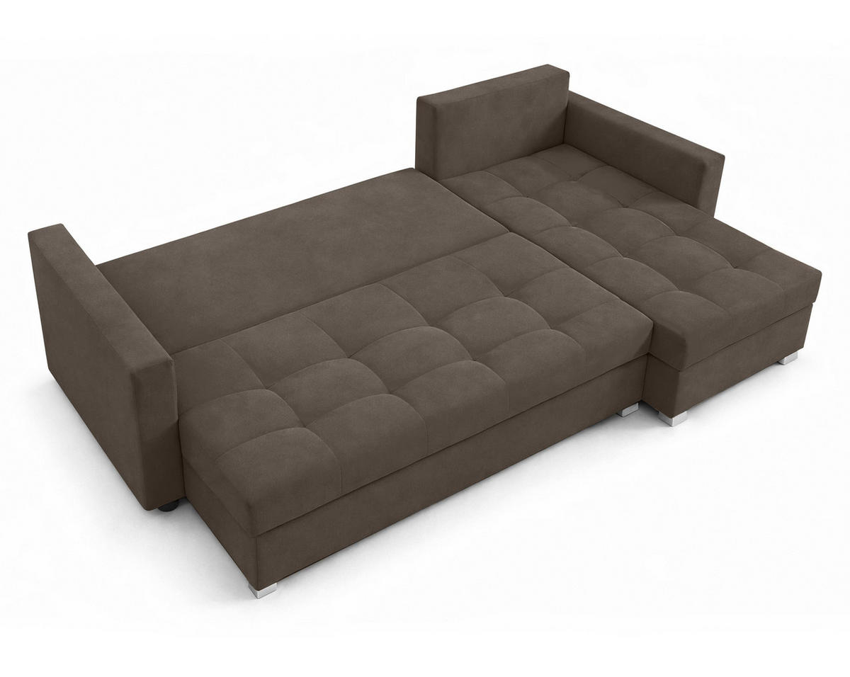 ECKSOFA Universelle L Form Elif Braun 220/140/85 cm stilvolle mit Schlaffunktion - Silberfarben/Braun, Kunststoff/Textil (220/140cm) - AX Living