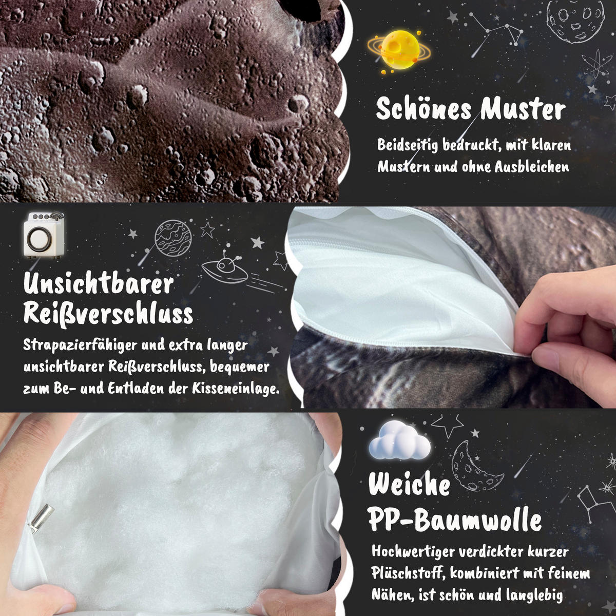 RÜCKENKISSEN passend für Kinderbetten Mond 100cm - Grau, Textil (10/100cm) - Vercart