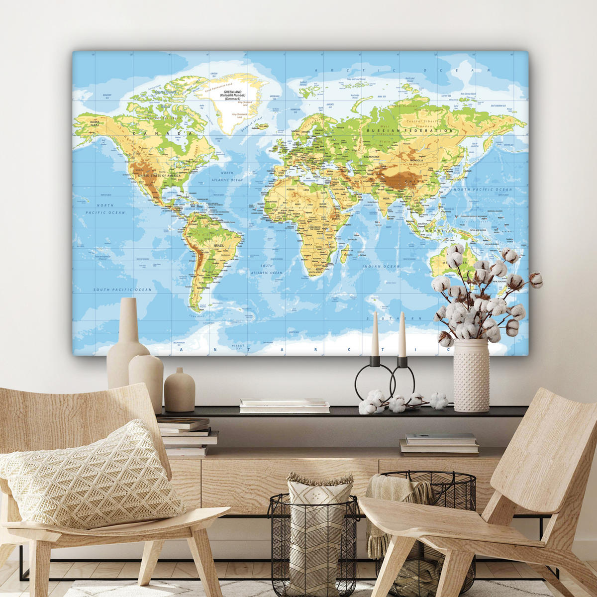 LEINWANDBILD Weltkarte - Statistisch - Blau - Erde - Bildung Wohnzimmer Groß 120x80 cm - Blau, Textil (120/80cm) - MuchoWow