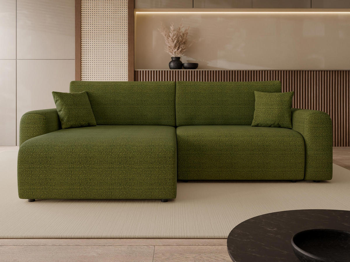 ECKSOFA Floryn L - Schwarz/Grün, Holz/Kunststoff (245/145cm) - MIRJAN24