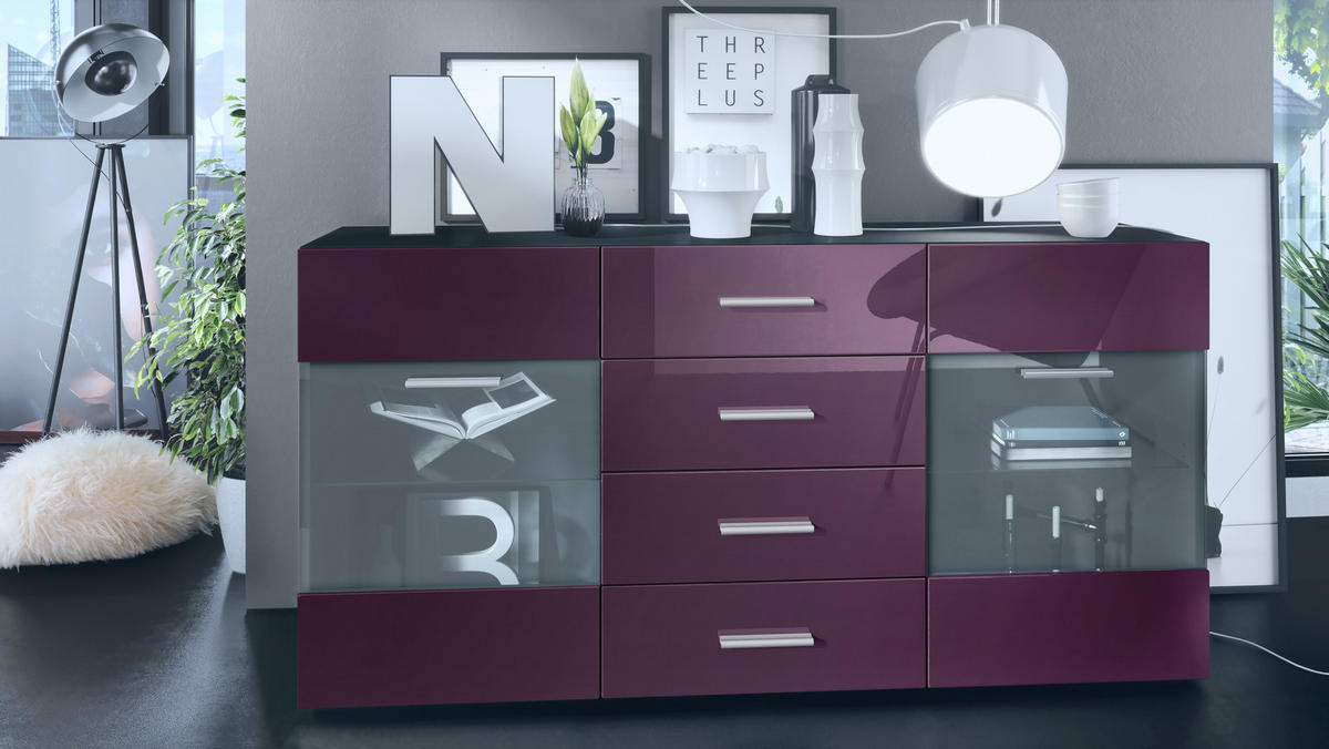 SIDEBOARD Carlos Brombeer Hochglanz - Brombeere, Holzwerkstoff (139/72/35cm) - Vladon