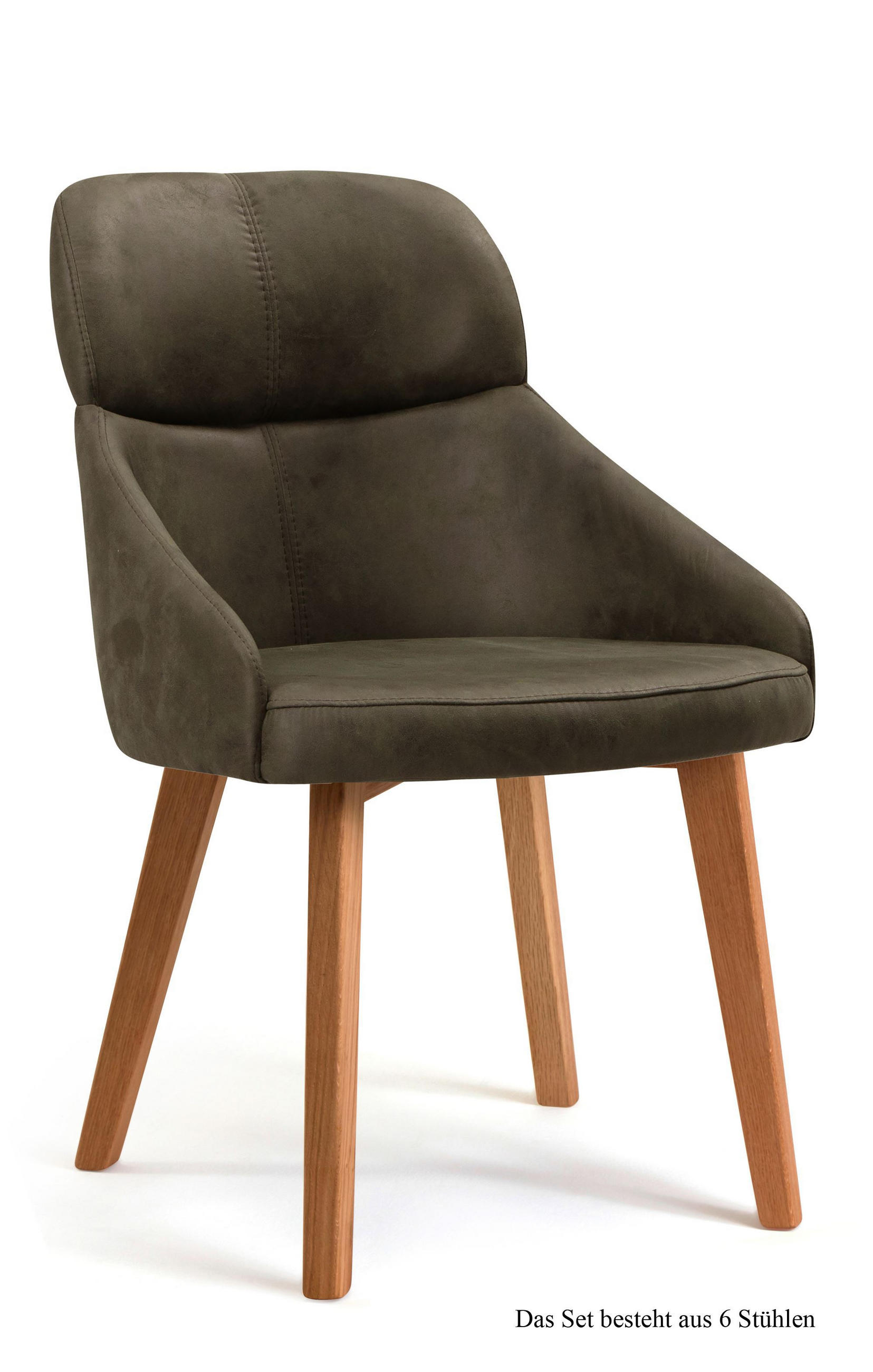 ESSZIMMERSTUHL (6er-Set) Dasya 52x82x63 Eiche geölt/Khaki - Dunkelgrün/Eichefarben, Kunststoff (63/82/52cm) - 58aufmkessel