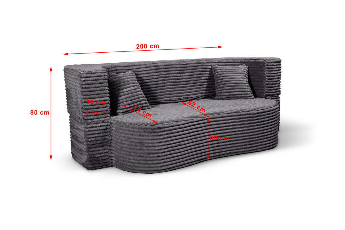 SCHLAFSOFA MYFOAM, Sofa mit Schlaffunktion, Farbe: Grau, Cordstoff - Grau, Textil (200/80/72cm) - Storez24