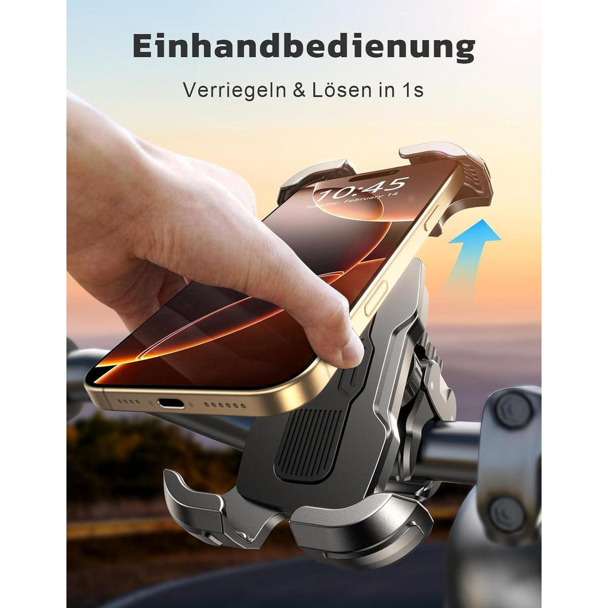 HANDYHALTERUNG Fahrrad 360° drehbar mit Doppel-Sicherheitsverschluss - Schwarz, Kunststoff (6/4/10cm)