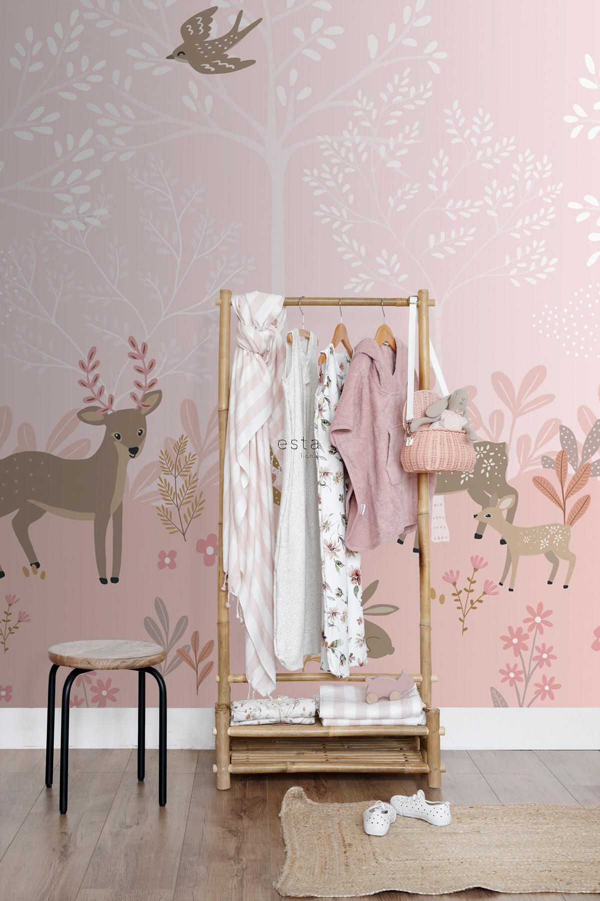 FOTOTAPETE Hirsche 250 x 279 cm - Pink, Papier (250/279cm) - ESTAhome