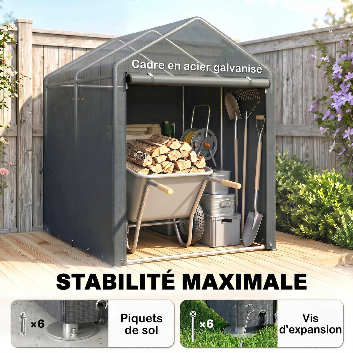 CARPORT Grau 1 Stück - Grau, Kunststoff/Metall (120/165/179cm) - GiPP