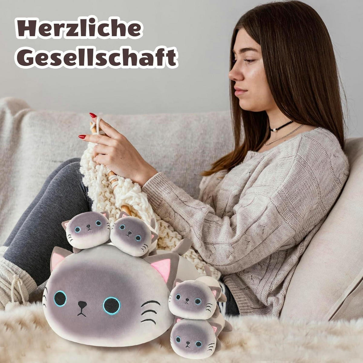 PLÜSCHKISSEN 5-teiliges Set Katzenbabys - Grau, Textil (22/50cm)