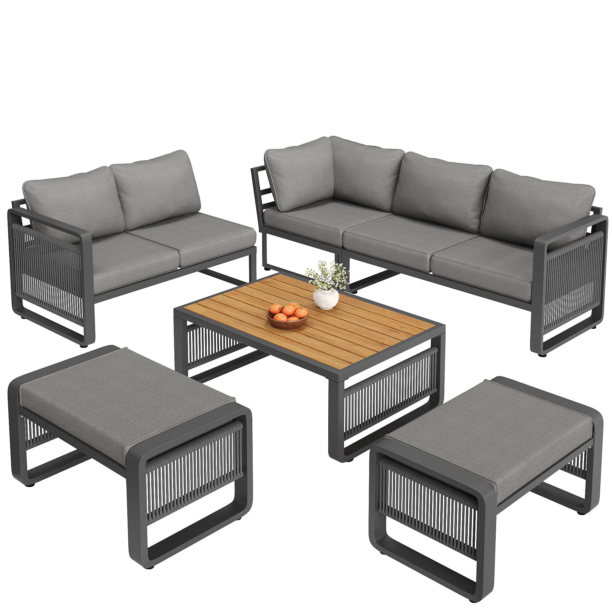 GARTENLOUNGE 120/65/66,5 cm grau aus Metall mit spritzwassergeschützten Polstern - Grau, Metall - OKWISH
