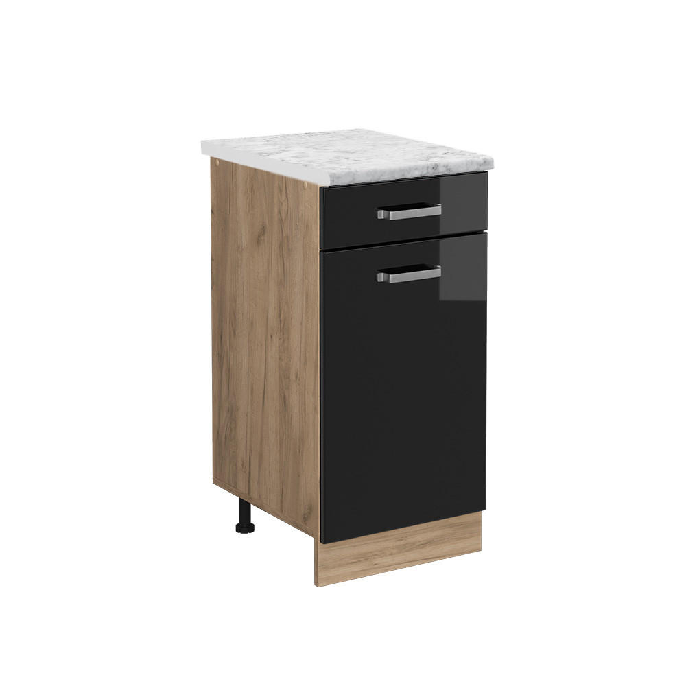 KÜCHENUNTERSCHRANK R-Line Schwarz Hochglanz 40 cm AP Marmor - Honigeiche/Schwarz Hochglanz, Holzwerkstoff (40/81.6/60cm) - Vicco
