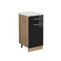 KÜCHENUNTERSCHRANK R-Line Schwarz Hochglanz 40 cm AP Marmor - Schwarz Hochglanz/Eiche Wotan, Holzwerkstoff (40/81.6/60cm) - Vicco