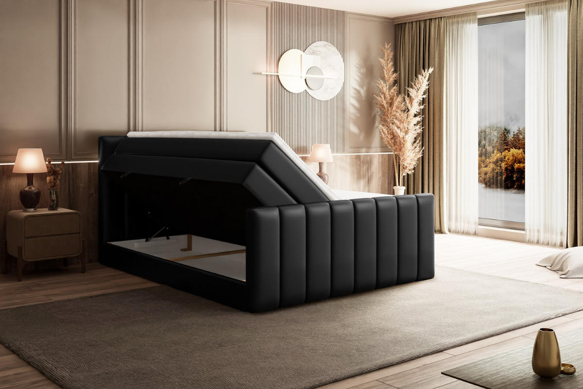 BOXSPRINGBETT OTTA-Z KING - 200x200 - H3/H4 - Schwarz Hochglanz - Schwarz Hochglanz, Holzwerkstoff (200/200cm) - ALTDECOR