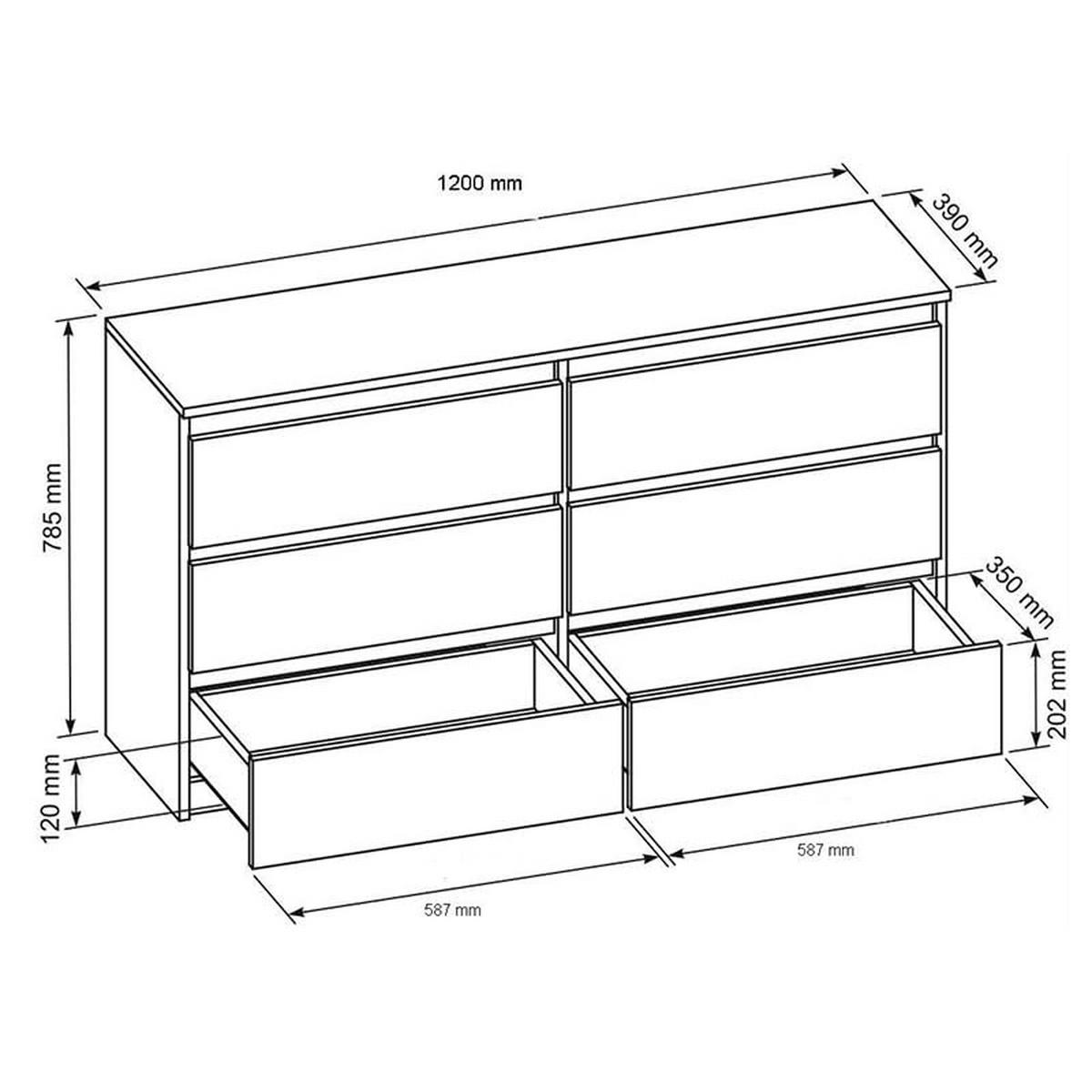 KOMMODE mit 6 Schubladen 120 cm Weiß mit HochglanzFronte - Weiß Hochglanz, Holzwerkstoff (120/78.5/39cm) - MebLocker