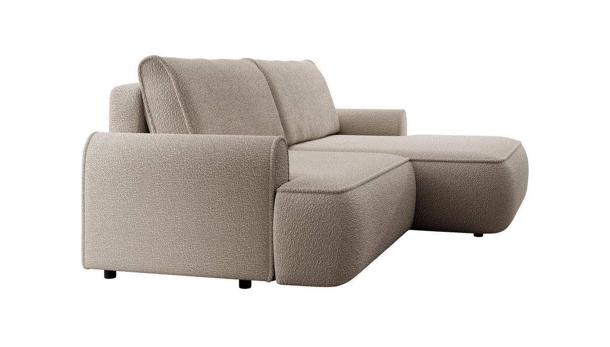 ECKSOFA MARE Beige Boucle-Stoff mit Schlaffunktion - Beige, Holz (250/146cm) - MASSENO