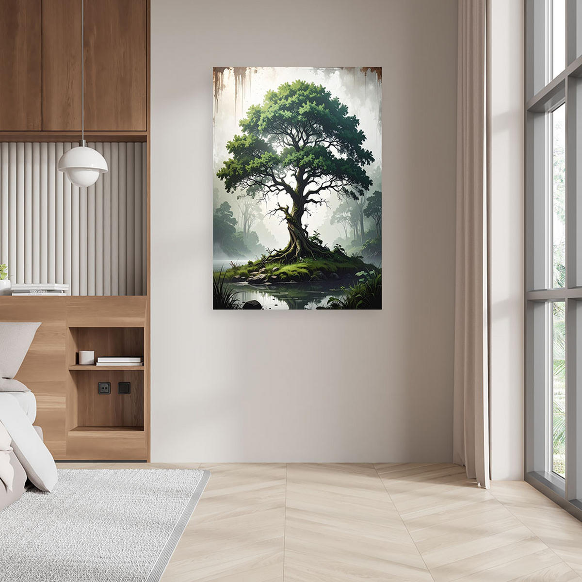 BILD auf Leinwand, Grüner Baum Natur See Landschaft - Grün, Textil (80/120cm) - Feeby