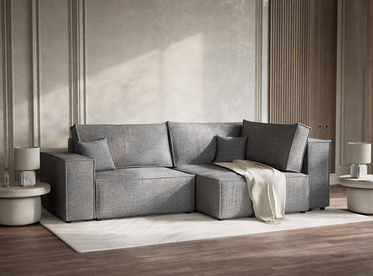 ECKSOFA MIT SCHLAFFUNKTION Tonga Grau Webstoff - Schwarz/Grau, Holz/Holzwerkstoff (255/105cm) - Maison de Reve