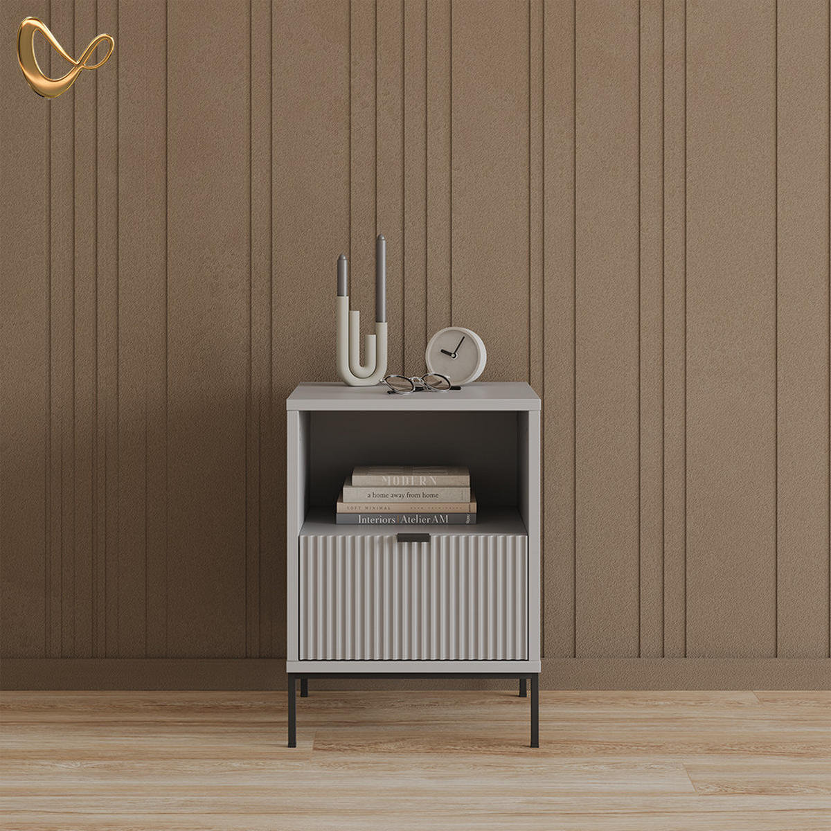 NACHTTISCH Aterno Grau mit 1 Schublade - Grau, Holzwerkstoff (40/55/38.1cm) - Livinity®