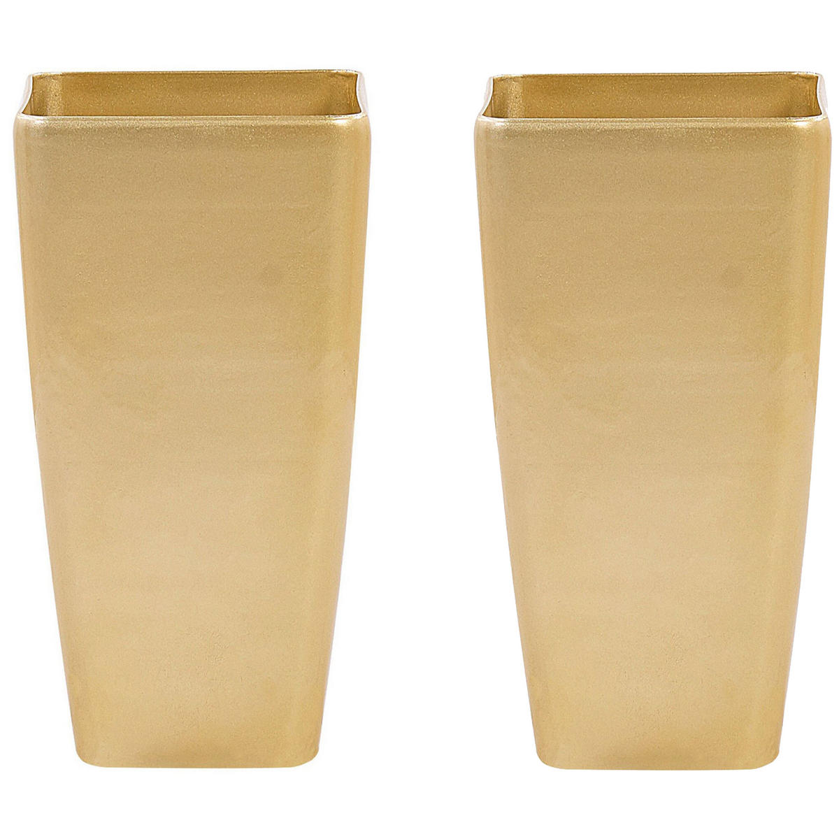 BLUMENTOPF 2er-Set gold rechteckig 30/30/57 cm Modi - Goldfarben, Stein (57cm) - Beliani