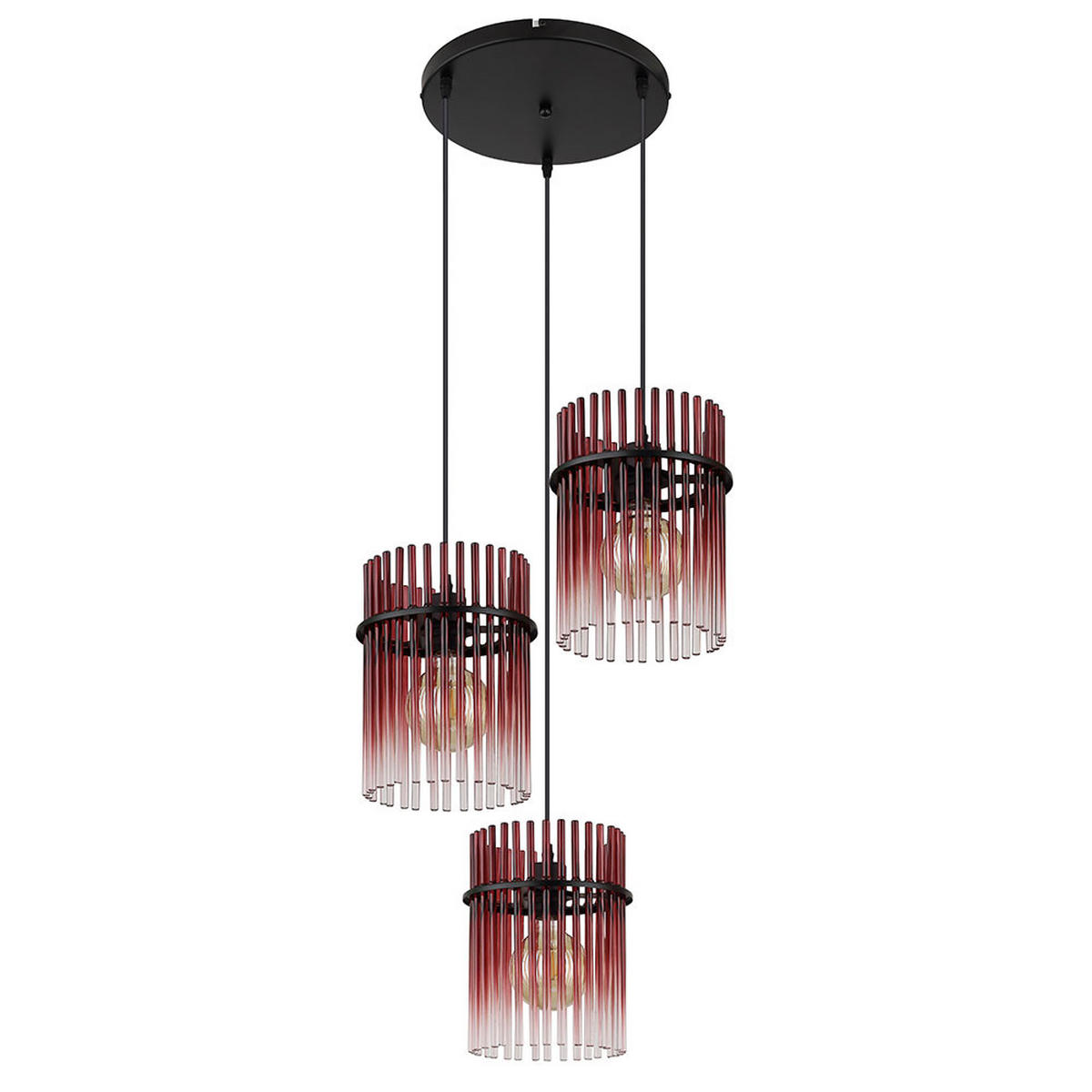 3-FLAMMIGE HÄNGELEUCHTE Metall Rot LED - Schwarz, Glas (47/47/140cm) - Globo Lighting