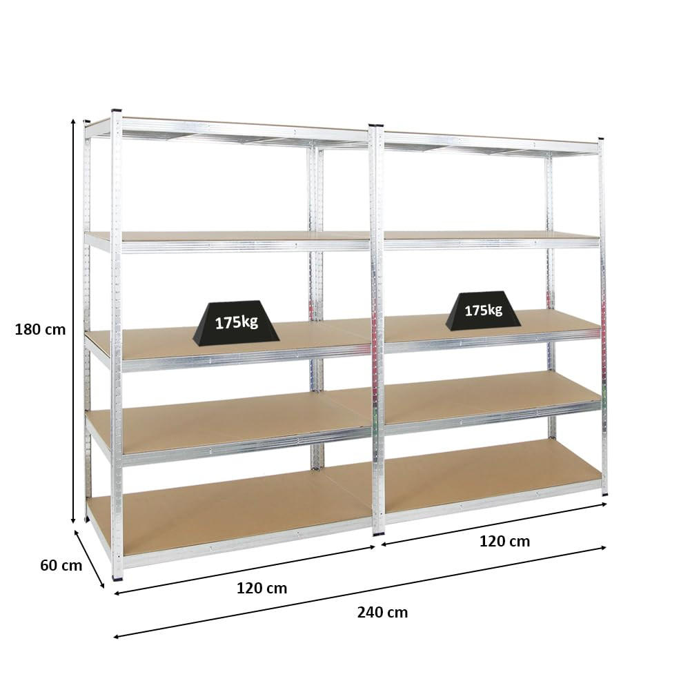 KELLERREGAL Gorilla 2er-Set mit 2x 180x120x60 cm Fachlast 175 kg Verzinkt - Silberfarben, Metall (120/180/60cm) - PROREGAL