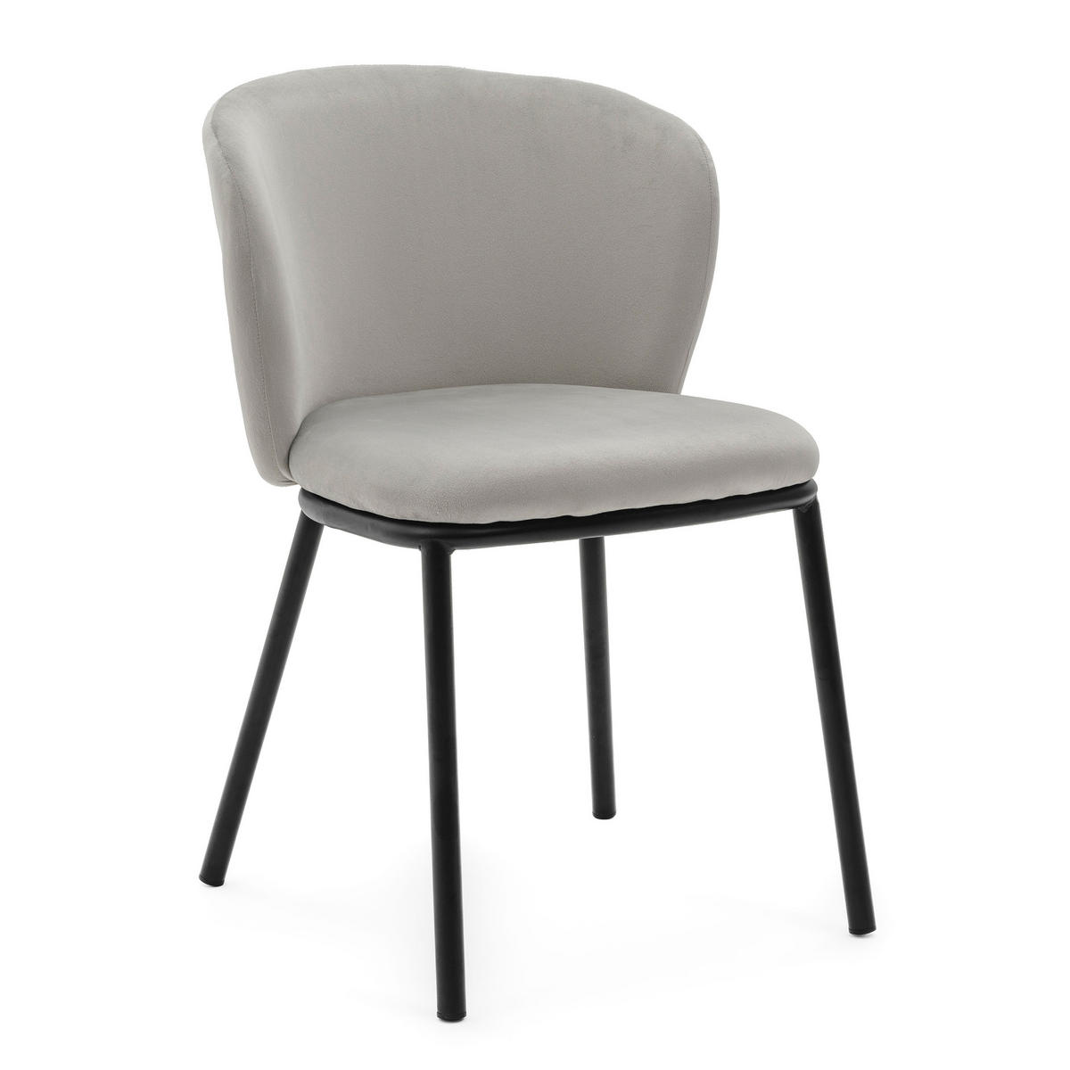 STUHL BARI gepolsterter mit Steppung - hellgrau - Samt Velour - Hellgrau/Schwarz, Textil/Metall (54/81/57cm) - NEW HOME