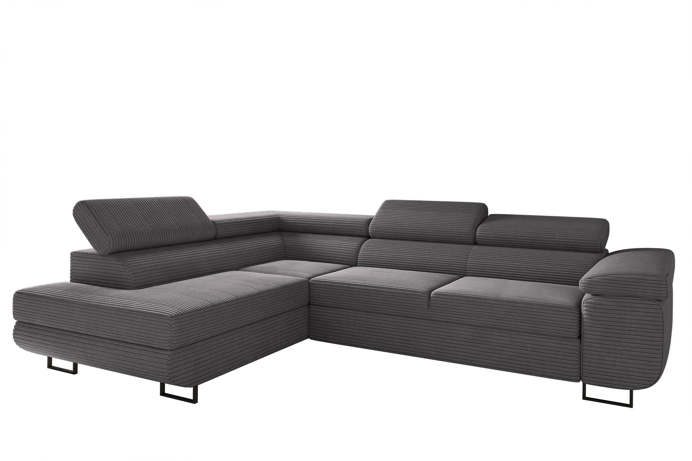 ECKSOFA ATOMIC Mit Schlaffunktion, Stoff Poso, Dunkelgrau, Links - Dunkelgrau, Holz (203/277cm) - Kaiser Möbel