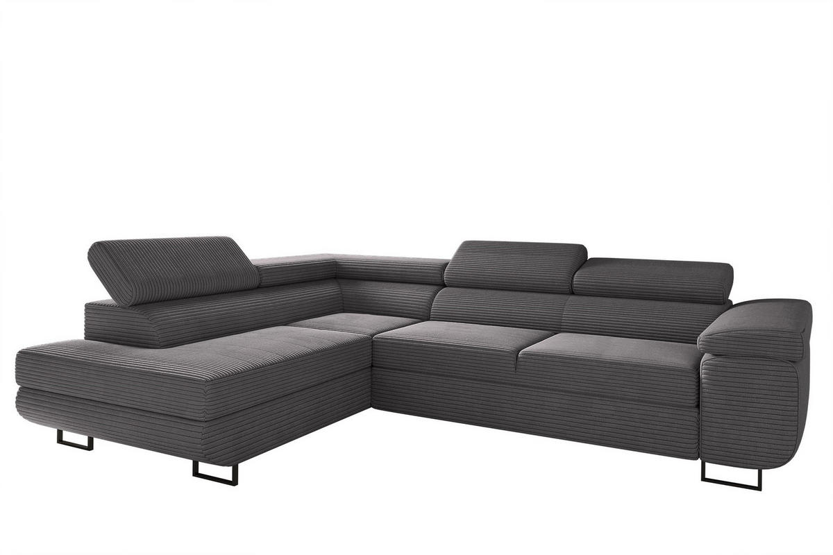 ECKSOFA ATOMIC Mit Schlaffunktion, Stoff Poso, Dunkelgrau, Links - Dunkelgrau, Holz (203/277cm) - Kaiser Möbel