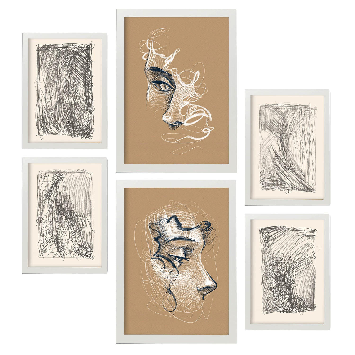 POSTER Set Mit 6 Künste Messen In Weibliche Zusammenfassung A3 & A4 Weißer Rahmen - Weiß, Papier (29/3cm) - Nacnic