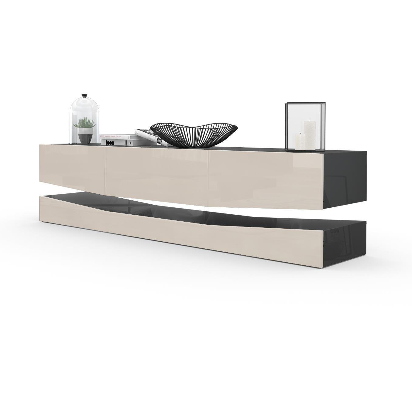 LOWBOARD City Fronten in Sandgrau Hochglanz - Sandfarben, Holzwerkstoff (178/48/39cm) - Vladon