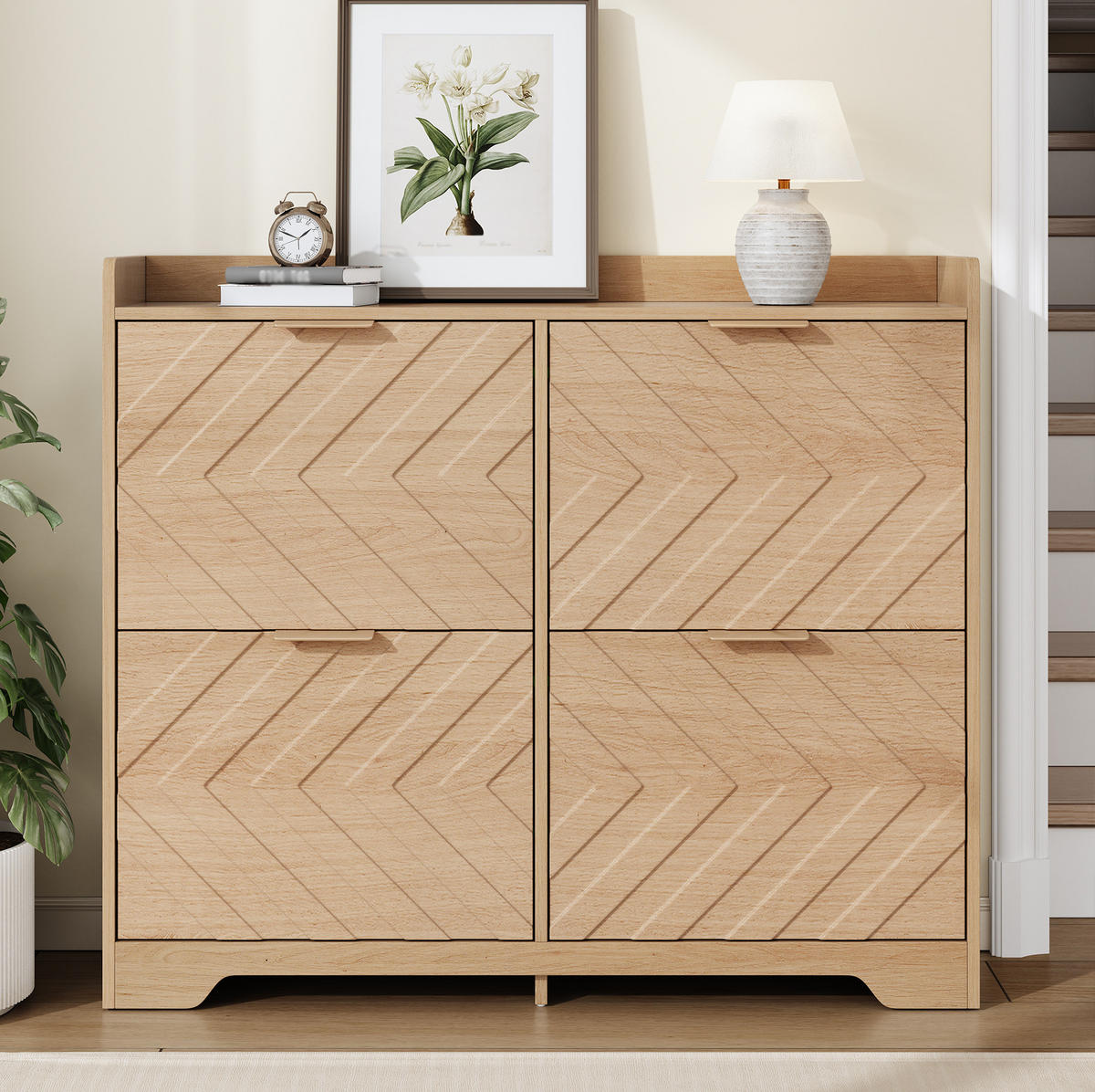 SCHUHSCHRANK mit 4 Klappfächern 105 x 24 x 90 cm MDF Natural - Braun, Holz (24/90/105cm) - Beauniv