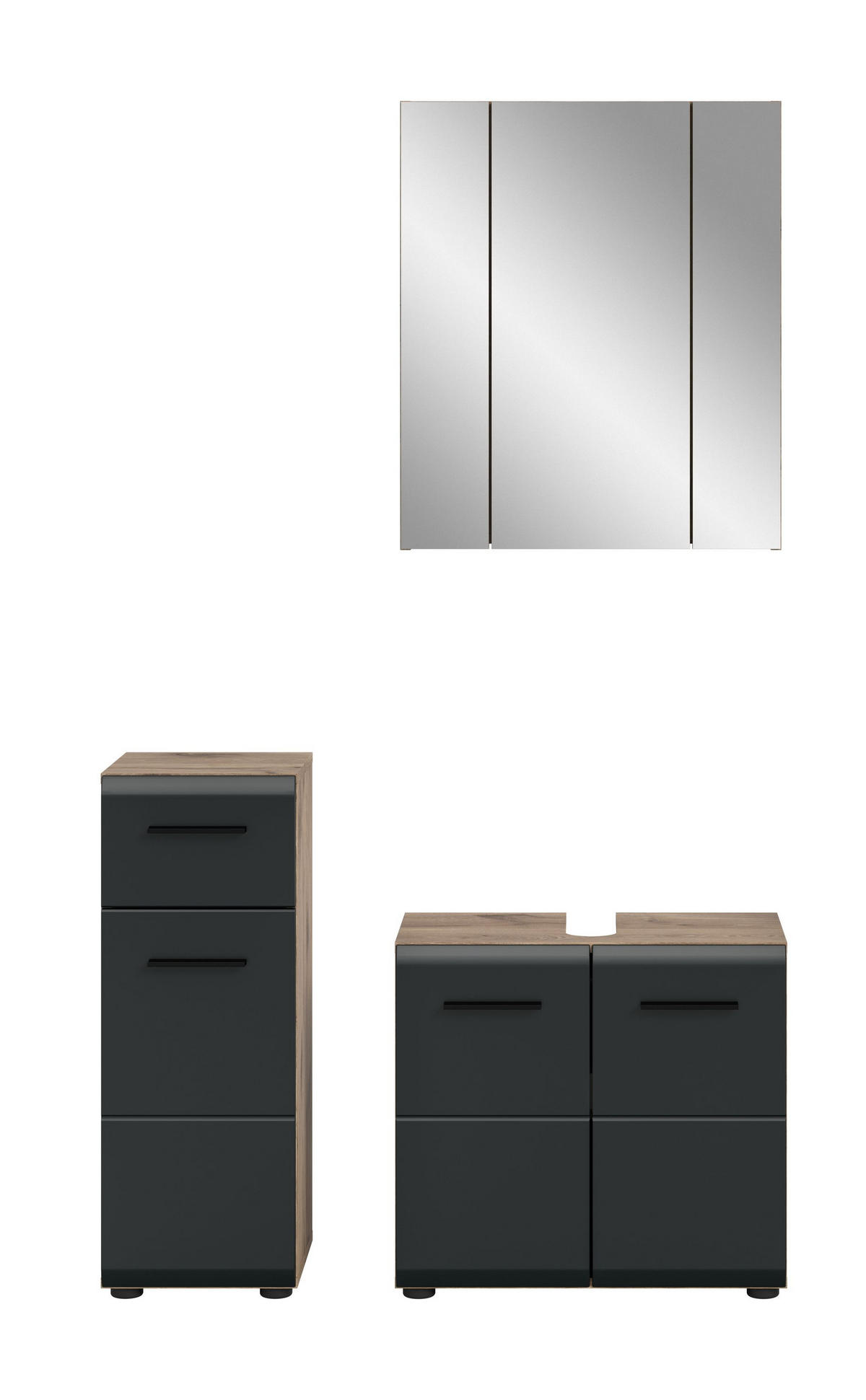 BADEZIMMER Alba 3-tlg. (B/H/T: ca. 105/185/30 cm) in Nox Oak /schwarz matt - Eichefarben, Holz (105/185/30cm)