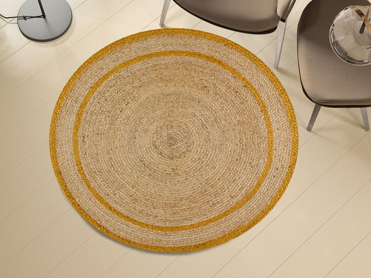 HANDWEBTEPPICH Senf Mahon 120/120 cm - Dunkelgelb/Naturfarben, Naturmaterialien (120/120cm) - Atticgo