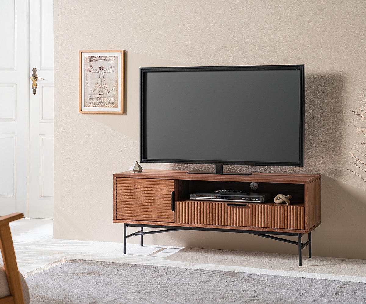 TV-LOWBOARD - Echtholzfurnier - 120 cm - Walnussfarben/Schwarz, Holzwerkstoff/Metall (120/50/40cm) - home24