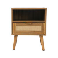 NACHTTISCH aus Rattan in Walnussoptik mit Goldgriff - offenem Regal und 1 Schublade - 45 x 40 x 55 cm - Walnussfarben, Holzwerkstoff (45/55/40cm) - DELFA