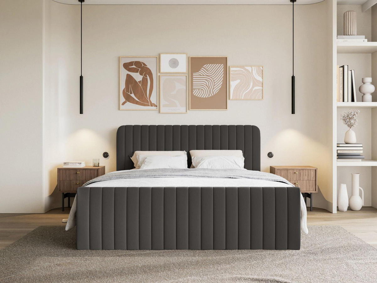 BOXBETT Saliano mit Topper und Chenille-Bezug Graphit, 200x200 cm - Graphitfarben, Kunststoff/Textil (200/200cm) - Selsey