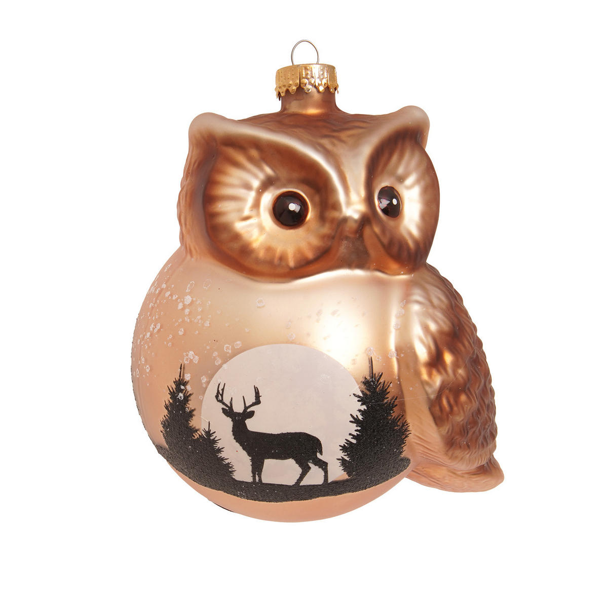 CHRISTBAUMSCHMUCK Kugeleule Braun 11cm (Glas / 1 Stk.) - Braun, Glas (10/11/8cm) - Krebs Glas Lauscha