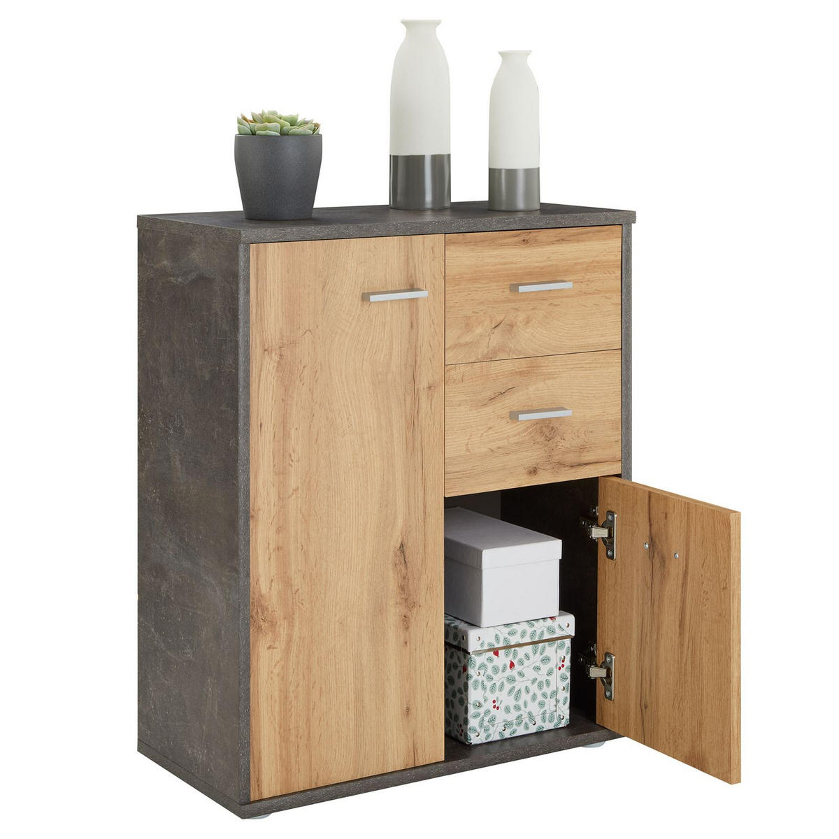 KOMMODE LOCARNO - Dunkelgrau/Eiche Wotan, Holzwerkstoff (60/70/30cm) - CARO-Möbel