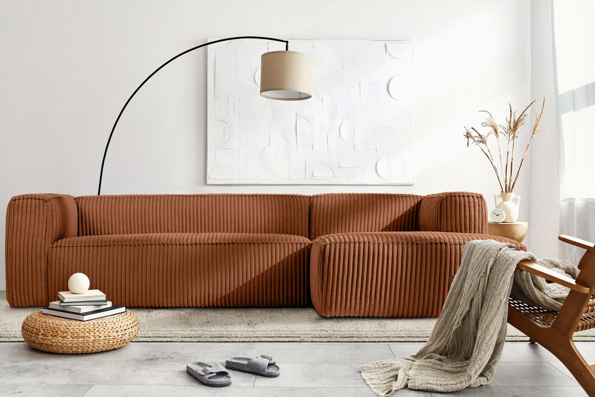 ECKSOFA-RECHTS FEROX Modern, Cord-Stoff, rot - Rot, Textil (305/175cm) - KONSIMO®