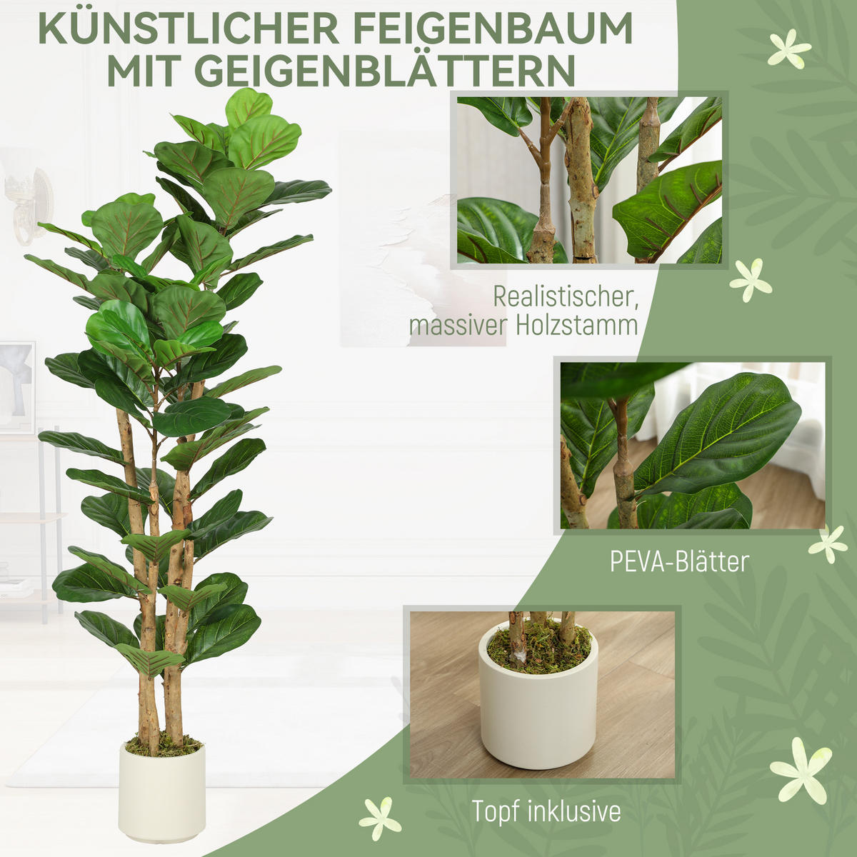 KÜNSTLICHE Pflanzen Grün 50.0/50.0/150.0cm - Grün, Kunststoff (150cm)