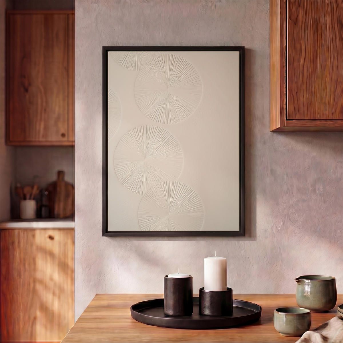 LEINWAND Bilder mit Rahmen - Japandi - Beige - Modern - 30x40 - Ecru, Textil (30/40cm) - MuchoWow