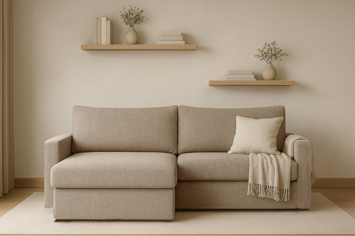 ECKSOFA Mit Schlaffunktion Und Bettzeugablage LUBEKA Stoff Faro Dunkelbeige Rechts - Cappuccino, Holz (224/147cm) - Kaiser Möbel
