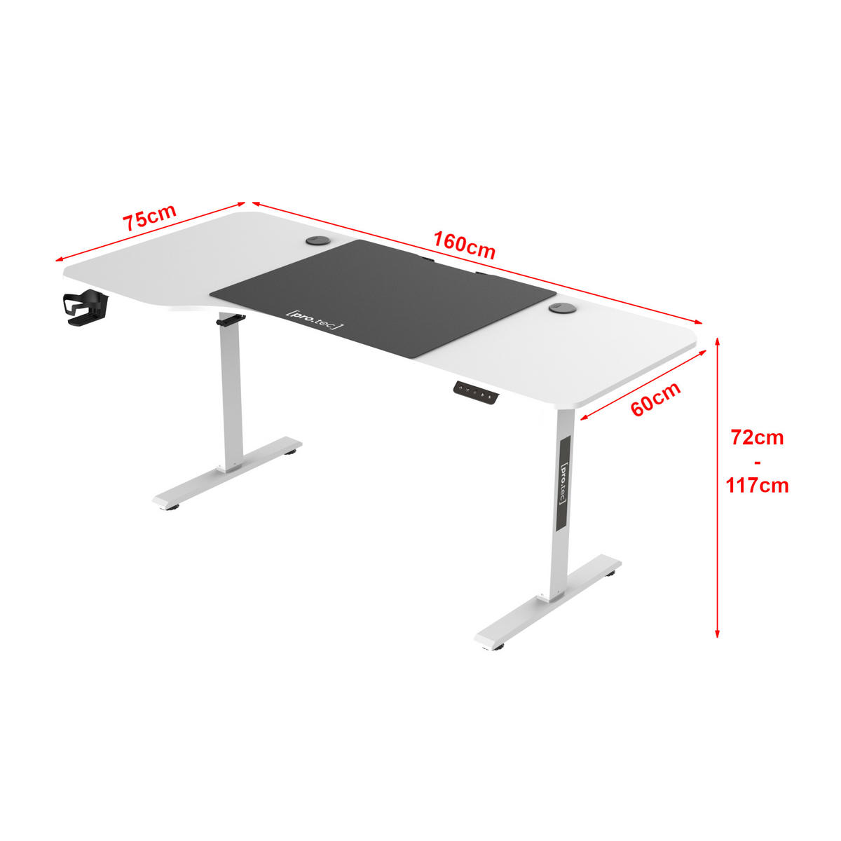 COMPUTERTISCH Stryn - Weiß, Metall (75/160/117cm) - pro.tec