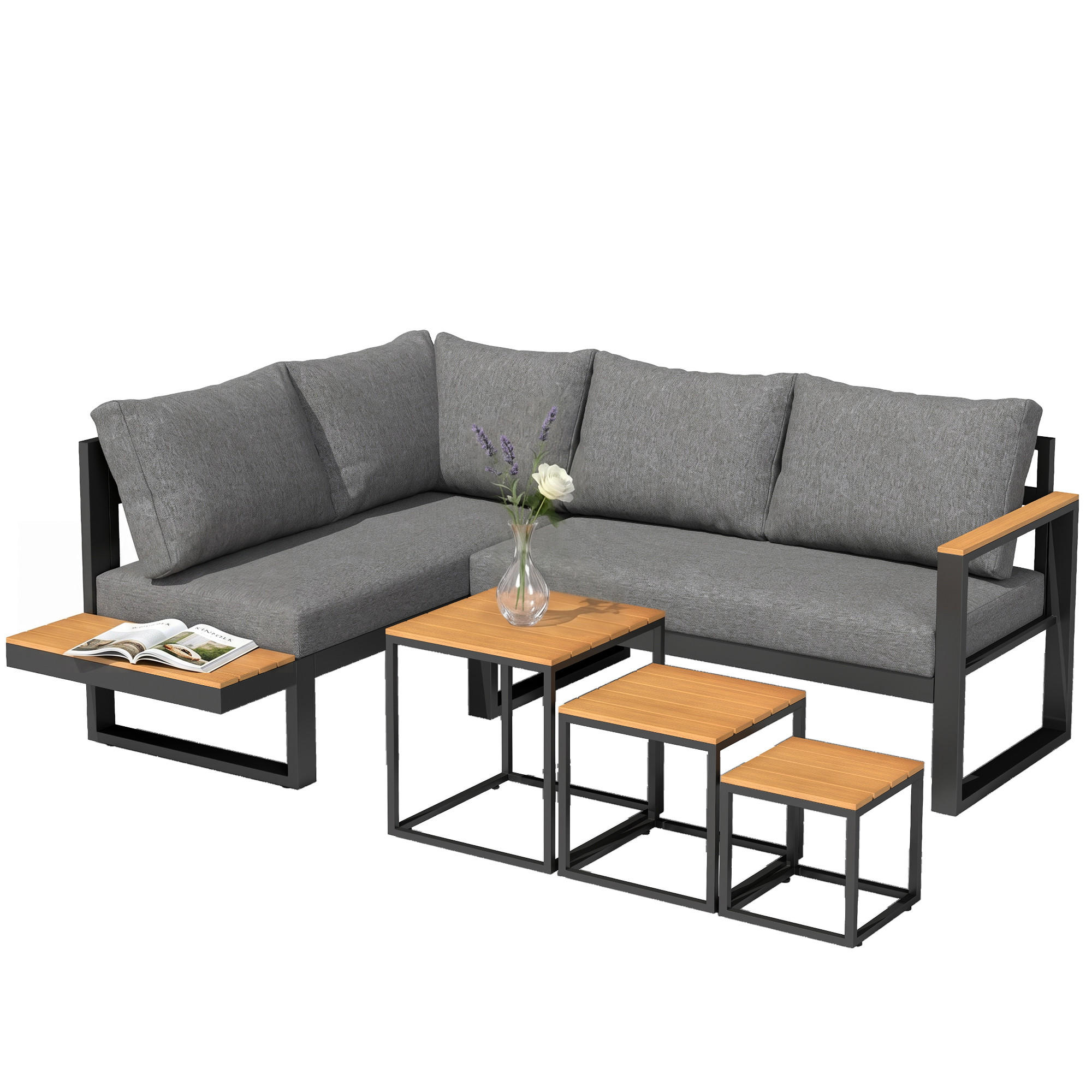 GARTENSET 5-teilig Dunkelgrau 148.0/61.0/71.5 cm - Dunkelgrau, Metall