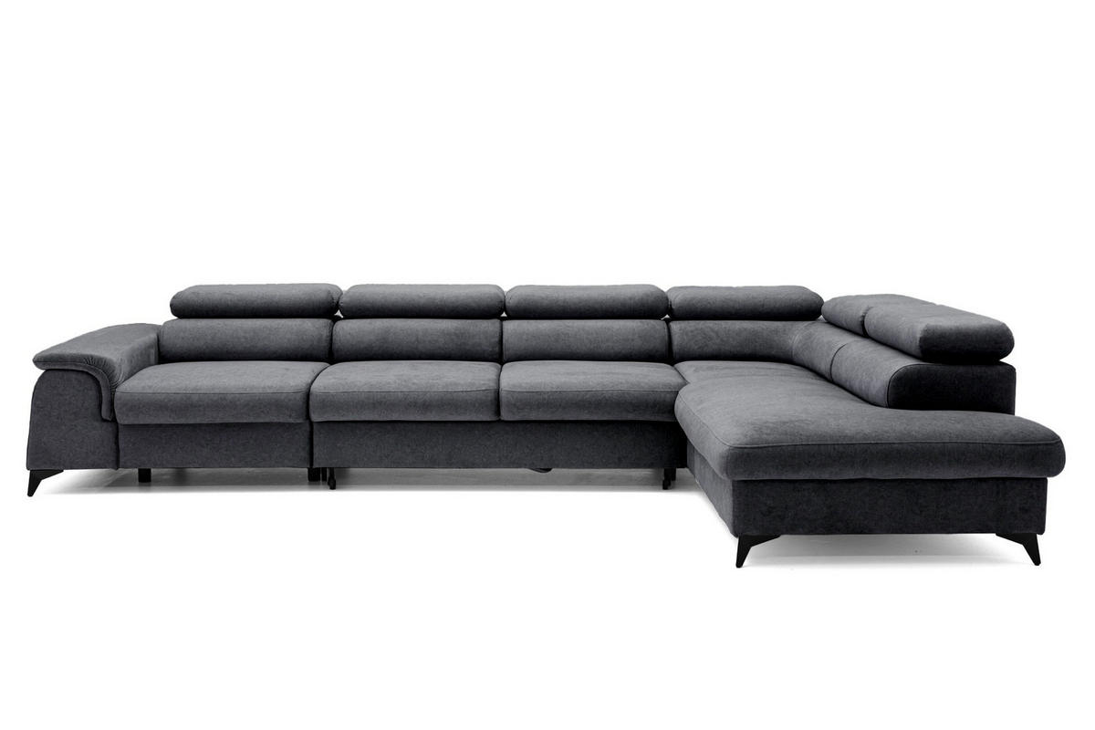 ECKSOFA PLAZA MAXI Rechts mit Schlaffunktion 127x195 Velours Dunkelgrau - Dunkelgrau/Schwarz, Holz/Textil (203/350cm) - Muffo